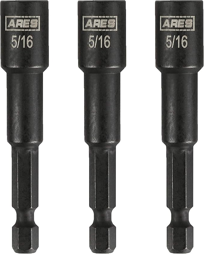 ARES 27014-3-Piece 5/16-Inch Magnetic Impact Nut Driver Bit Set - Stubby 2 9/16-Inch Length - Impact Grade Nut Setters with Industrial Strength Magnets