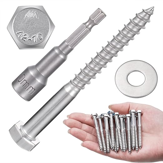 25 Pcs M6x2.36 Inch Heavy Duty Lag Screws 304 Stainless Steel 18-8 Hex Head Wood Screws for Heavy Duty Furniture Assembly Wardrobe FramesSolid Wood Storage Cabinets