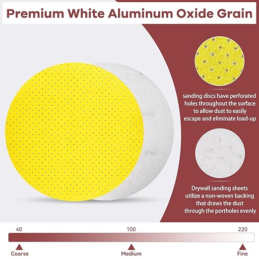 40 Grit 9-Inch Perforated Hook-and-Loop Drywall Sanding Discs, Durable Aluminum Oxide Sanding Pads for Drywall Sanders ??Improved Dust Extraction & Long-Lasting Performance (10-Pack)