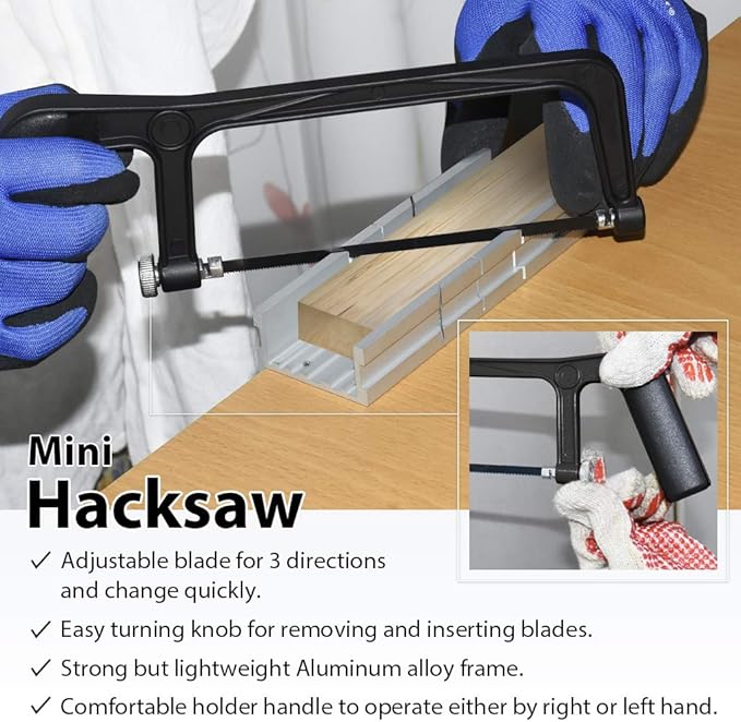 FIRSTINFO H5406 Aluminum Thin Slot Miter Box Set with Mini Hacksaw and Trimming Planer, Slot Angles 45, 90, 135 Degree