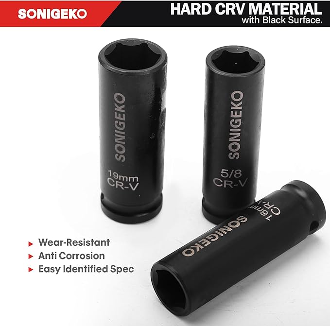 30-Piece 1/2" Drive Impact Socket Set - 6 Point Deep SAE & Metric CR-V Steel Sockets with 3", 5"Extension Bar,Ratchet Wrench,and Bit Adapter(1/2" 30 PCS Socket Set,Metric and SAE)