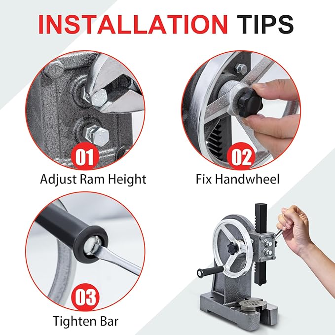 CXRCY Arbor Press 1 Ton with Hand Wheel, Cast Iron Heavy duty Manual Arbor Press 1 Ton, 5.5" Maximum Height, Desktop Arbor Press, Metal Punch Press Machine for Stamping Bending Forming Stretching