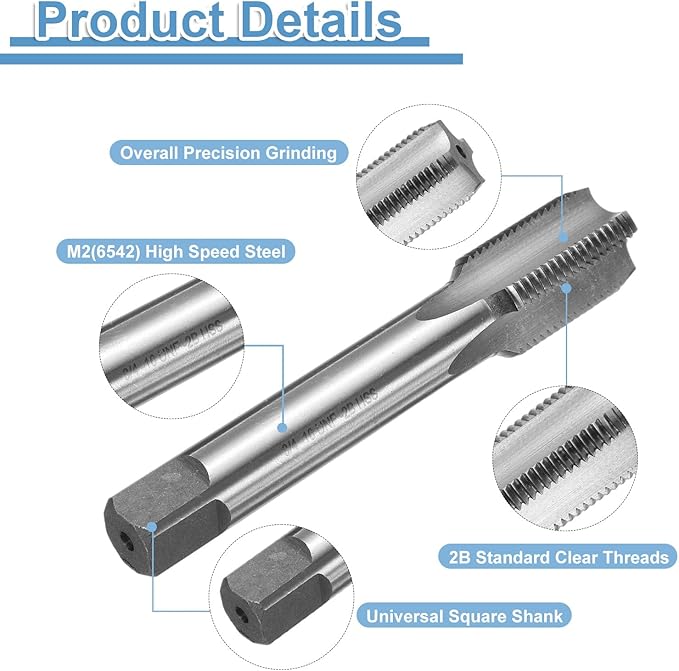 uxcell Hand Bottom Tap 3/4-16 UNF 2B Thread Bottoming Style Threading Taps High Speed Steel HSS6542 Straight Flutes Screw Tapping Tool