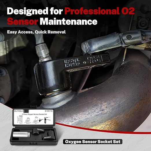 BILITOOLS 3-Piece O2 Oxygen Sensor Socket Set, Offset Oxygen Sensor Wrench Set 7/8" (22mm) x 3/8" & 1/2" Drive