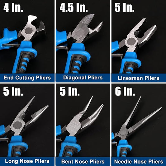 COMOWARE 6-Piece Mini Pliers Set, Multi-Function Precision Tools with Needle, Bent & Cutting Tips for Electronics, DIY & Crafting