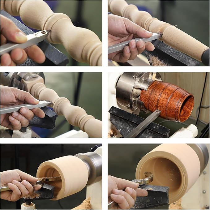 18.3" Full Size Carbide Tip Wood Lathe Turning Tool Kit, Lathe Roughing and Finishing Hollow Tool with Diamond Round Square Carbide inserts For Woodturning(6pcs)