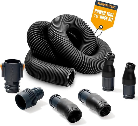 POWERTEC Power Tool Hose Kit with 10??Vacuum Hose, 4 Quick Change Adapters & Threaded Coupler ??Dust Collector Hose Kit for Connecting Table Saw, Power Tools to Shop Vacuums and Dust Collection System