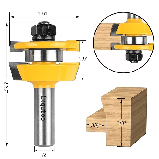 Exqutoo 1/2-Inch Shank 2 Set Bevel Shaker Rail and Stile Router Bits, Rail and Stile Router Bit Set for Cabinet Door Rail, Stile and More (3/8-Inch Cutting Depth, 7/8-Inch High)