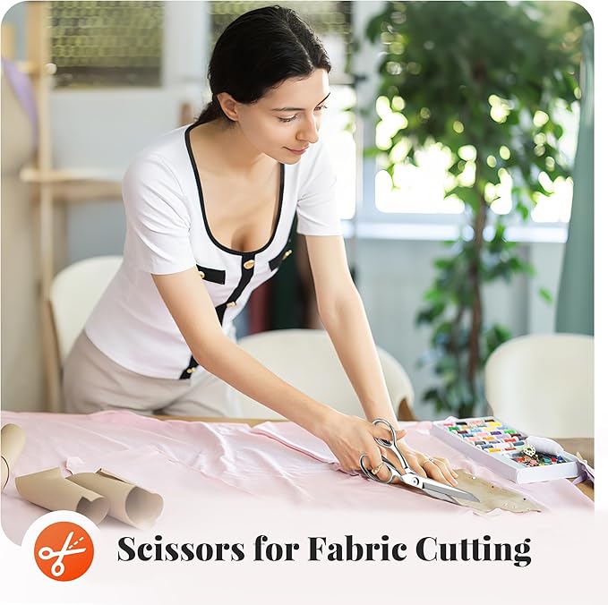 Nuanchu Professional Fabric Scissors, 8" Sewing Scissors for Fabric Cutting, Heavy Duty Multi Purpose Shear for Tailoring, Leather, Craft, Stainless Steel Sharp Precision Shears Blades, Ambidextrous