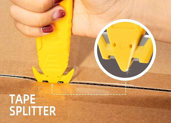 Safety Box Cutter, T TOVIA SK2 Stainless Steel Concealed Blade Package Opener with Tape Splitter for Cartons, Cardboard, Wrap, Straps, Film (12 Pieces - Assorted Colors)