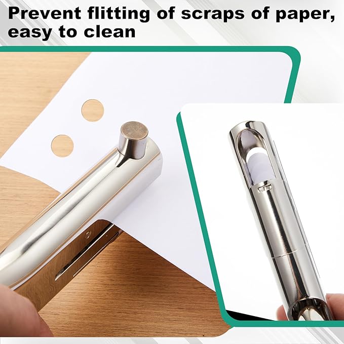 Chumia 1 Pcs Heavy Duty Hole Punch 2" Long Reach 3/8 Inch Paper Single One Hole Puncher Deep Throat Reduced Effort Hand Held Alloy Punch for ID PVC Cards 5 Inch Tall 25 Sheet Capacity