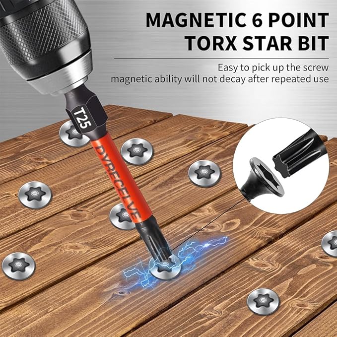 10-Pack T25 Torx Bits for Impact Driver, T-25 Torx/Star Bit Set 2'' Long, Magnetic Torque Head, Premium S2 Alloy Steel, 1/4'' Hex-Shank for Professional & DIY Use