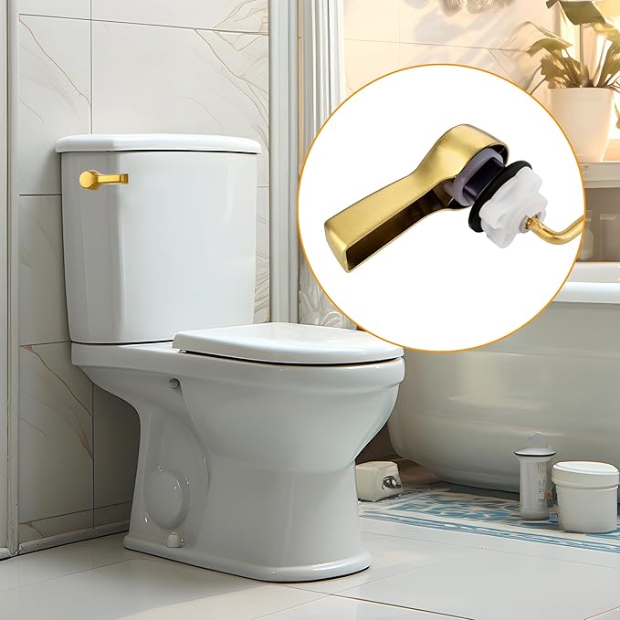 Hibbent 2 Pack Universal Toilet Tank Flush Lever Replacement, Toilet Handle Replacement Trip Levers with Stainless Steel Flapper Chains for Most Side Mount Toilets,Toilet Repair Handle,Brushed Gold