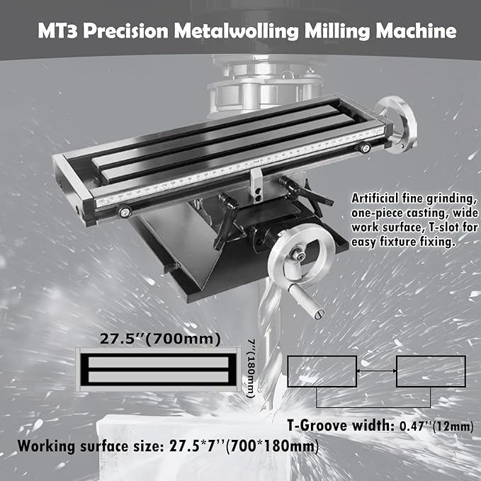 TECHTONGDA High-Precision Mini Milling Machine MT3 with Brushless Motor and Digital Readout Benchtop Mill/Drill for Fine Metal & Wood Processing 1100W Power Infinitely Variable-Speed (50-2250rpm)