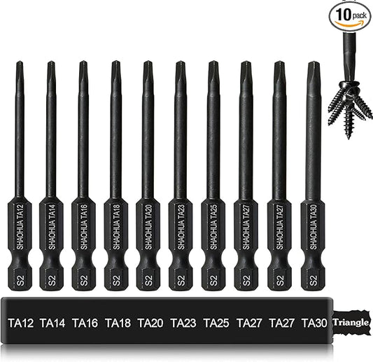 10PCS Triangle Screwdriver Set, 2.5Inch Long Triangle Screwdriver, Magnetic Screwdriver Bit Set, S2 Steel Screwdriver Drill Bit Set,1/4 Hex-Shank Drill Bit Set, Sizes TA12/14/16/18/20/23/25/27 (x2)/30