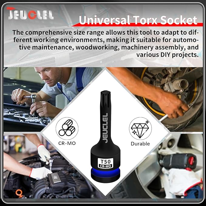 T50 Torx Bit Socket, 1/2" Drive Torx Star 6 Point Impact Bit Socket, 3-Inch, Cr-Mo Steel, Screwdriver Adapter for Electric Ratchet Wrenches Fastening Screws Hand Repair