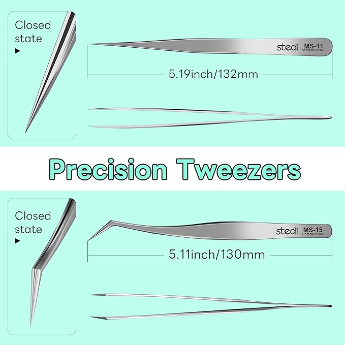 stedi 2PCS Precision Tweezers Set, Model Hobby Making Tools,Ultra-Precision Premium Stainless Steel Tweezers for Gundam, Scale Military Model, 3D Resin Parts, Industrial Tweezers