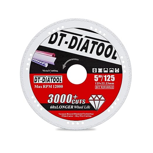 DT-DIATOOL Diamond Cut Off Wheels 5 x 7/8" for Steel Iron Rebar Metal Cutting Blades for Angle Grinder