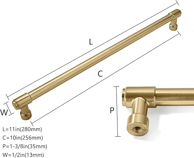 Khtumeware 6 Pack Brushed Brass Cabinet Pulls - 10 Inch (256mm) Center to Center Heavy Duty Handles for Cabinets and Dressers - Gold Pulls
