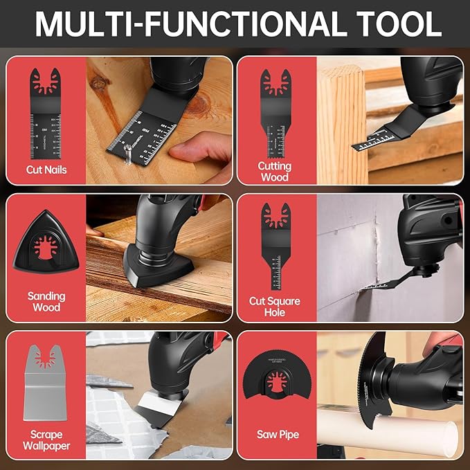 Cordless Oscillating Tool for Milwaukee 18V Battery, Oscillating Multi Tool Kit with Auxiliary Handle, 6 Variable Speed, Oscillating Saw for Scraping, Sanding, Cutting Wood (Battery Not Included)