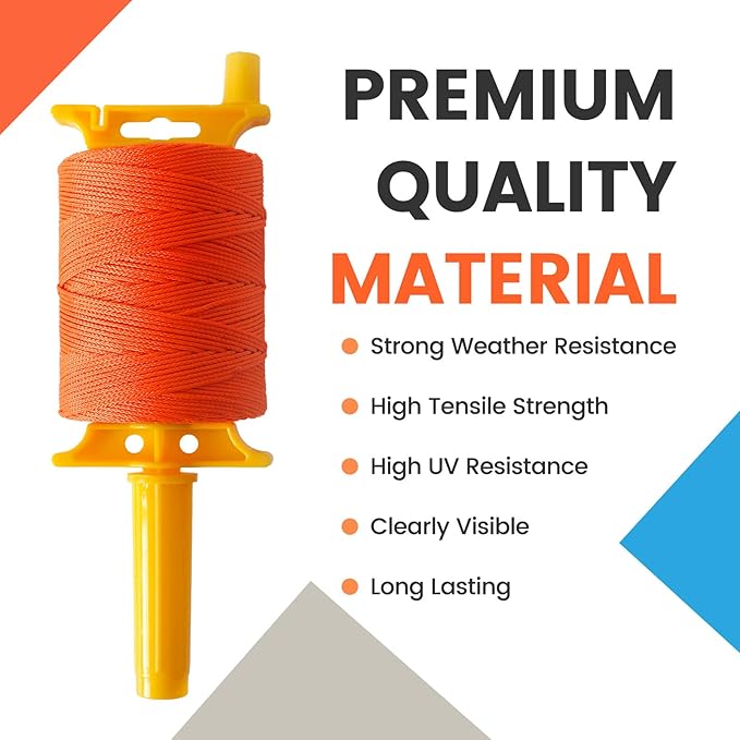 MERIANE Mason Line w/Reloadable Line Reel, 1000FT Nylon String Line, 18# Braided Twine String for Masonry Job, Level Lines in Construction, Gardening, Fluorescent Orange