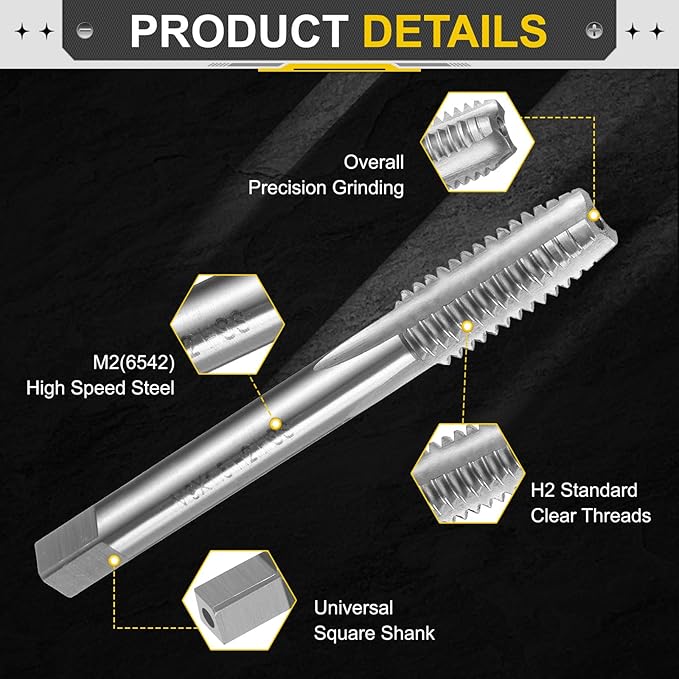 uxcell Hand Plug Tap M9 x 1.5 H2 Metric Thread Plug Style Taps Straight Flute Screw Tapping Threading Tool High Speed Steel HSS6542