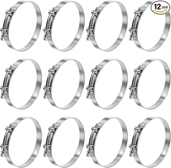 12 Pack 4 inch T-Bolt Hose Clamps, Stainless Steel_304 Working Range 108mm-116mm for 4" Hose ID, Turbo Intake Intercooler Clamp for Automotive