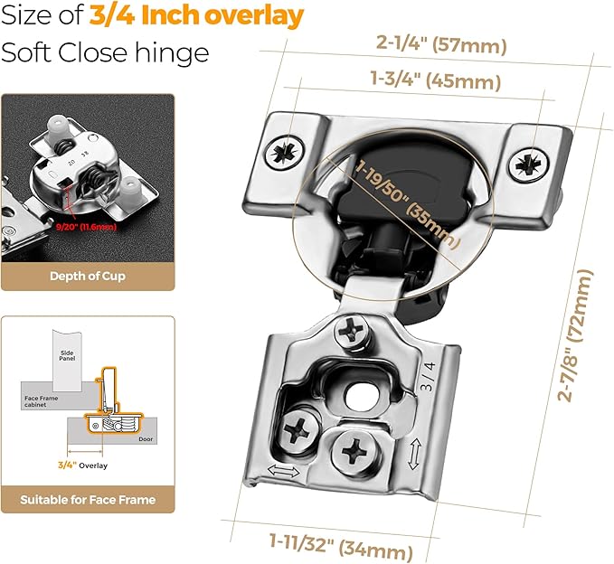 Ravinte 50 Pack 25 Pair 3/4 inch Overlay Cabinet Hinges Kitchen Soft Close Cabinets Hinges Hidden Door Hinge for Kitchen Cabinet Hinges Stainless Steel Adjustable Hinges Satin Nickel Cabinet Hardware