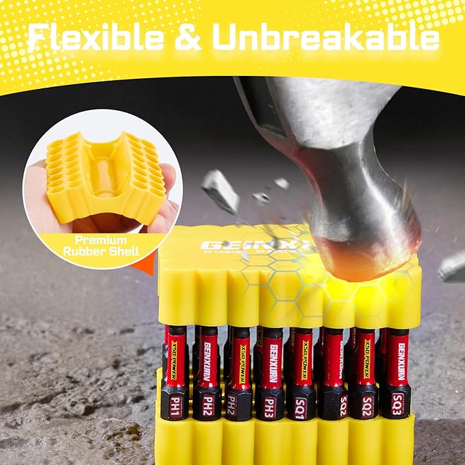 Impact Screwdriver Bits Set, 33 Pieces 2?쒶ulti Head Magnetic S2 Steel Driver Bits PH/SQ/Torx/Slotted/Security Torx With Yellow Soft Base