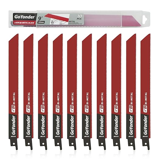 GoYonder Reciprocating Saw Blades 9 Inch 14TPI Saw Blades for Metal Pipe, Sheet Metal, Rebar, Bi-Metal Saw Blades Wear Resistance Sharp for Metal Cutting with Organizer Case (10-Pack)