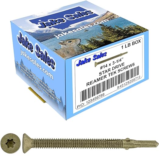 14x3-1/4 Reamer Tek Torx/Star Head Self-Drilling Wood to Metal Screws - for Flatbeds, Trailers - T-30 Torx Screw Head CASE Qty 42 Boxes 1,260 Screws