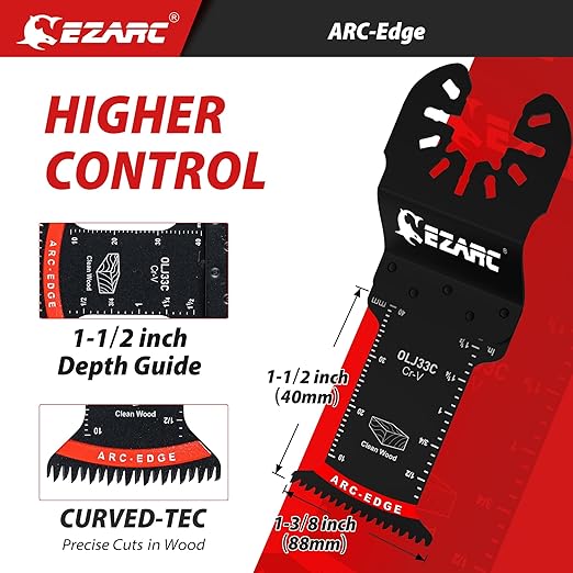 EZARC Japanese Tooth Oscillating Saw Blades, 20 PCS Arc Edge Oscillating Multitool Blades Clean Cut for Wood and Plastic, Universal Quick Release Multi Tool Blades Kits