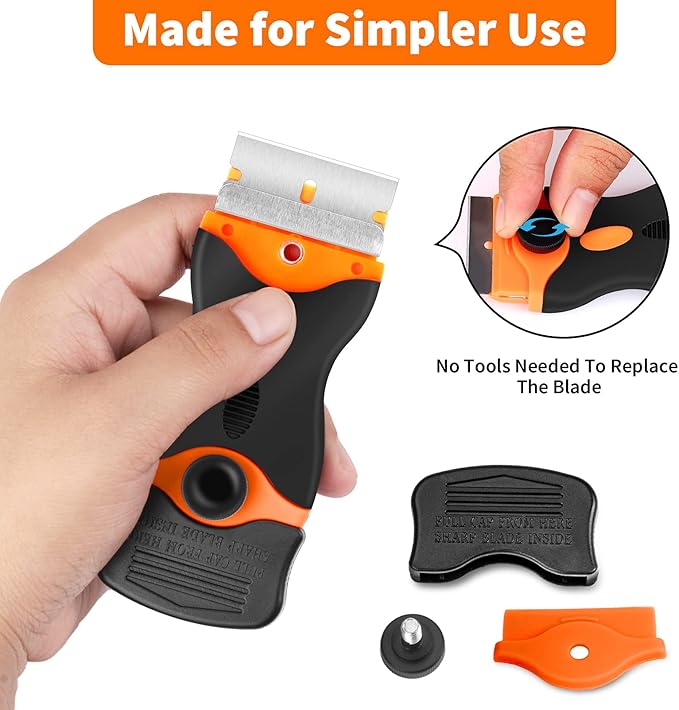 Razor Blade Scraper Tool - Razor Scraper with 40 Metal & Plastic Blades, Sticker Cleaning Remover for Paint, Decal, Adhesive, Label & Caulk, Glass Scraper for Window, Cooktop, Oven & Stove Top