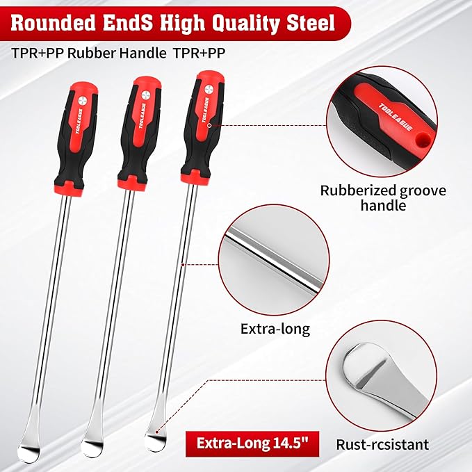 TOOLEAGUE 14.5" Steel Tire Spoon Set, Tire Changer Tool Kit for Motorcycle Dirt Bike Lawn Tractor Bicycle with Rim Protector, Valve Tool, Valve Cores and Caps