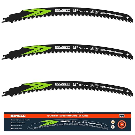 15 Inch Japanese Teeth Reciprocating Saw Blades, Ultra-Fast Arc Edge Blades for Wood Pruning and Tree Cutting, 6TPI Reciprocating Saws Compatible with Most Tools
