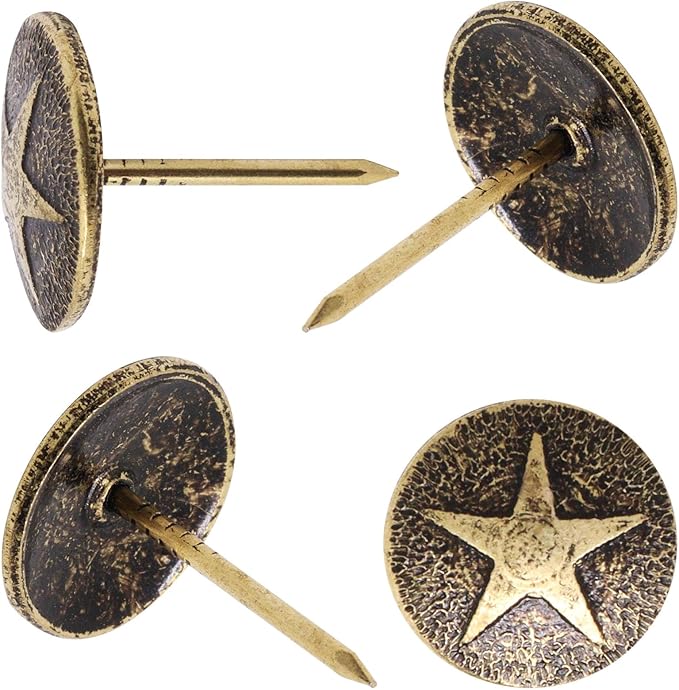 YuGtcen 100pcs Upholstery Tacks, Decorative Nails Thumb Tacks Round Metal Upholstery Nails for Wood Upholstery Pins Retro Furniture Tacks (16x20mm, Star Bronze)