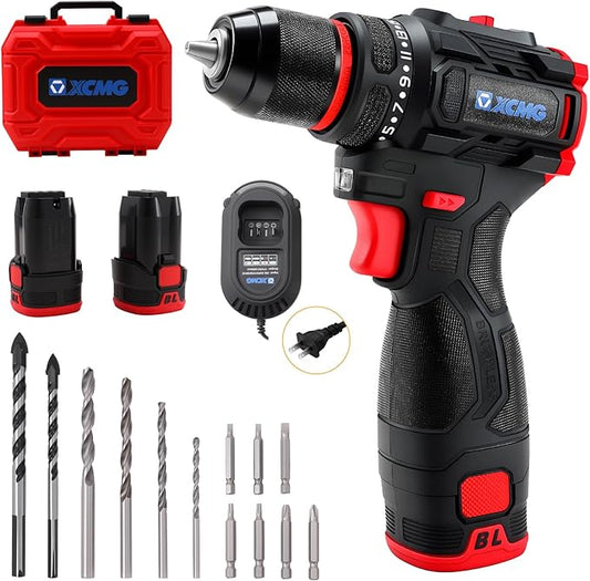 XCMG Cordless Hand Drill, 16.8V Brushless Motor, 3/8 Inch Keyless Chuck, Built-in LED Light, 20+1 Torque Adjustment, Dual Batteries for Long-Lasting Operation