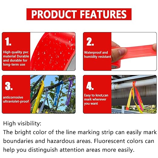 5 Pack Red Flagging Tape, Non-Adhesive Plastic Ribbon Neon Marking Roll, 0.78"*500ft, Marking Tape for Tree Marking, Hunting, Boundaries and Hazardous Areas,Trail Marking