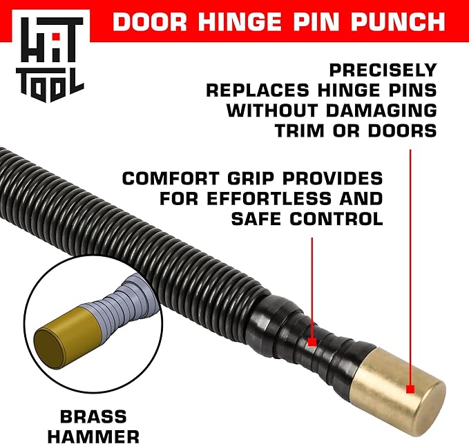 HIT Tool Door Hinge Pin Removal Tool ??Spring Driven Door Hinge Pin Remover and Soft Face Brass Hammer Punch Set