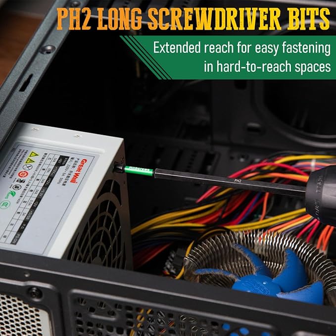 PH2 Long Phillips Screwdriver Bit Set ??12 Pack Mixed Length Phillips Impact Driver Bits with High Magnetic Bit Holder, S2 Steel, 1"/2"/4"/6" Magnetic Driver Bits