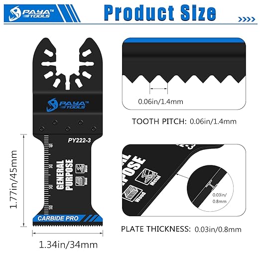 Carbide Oscillating Saw Blades, 1-3/8'' Multitool Blades Quick Release for Heavy Metal, Nail,Aluminium,Pipe, Copper and Other Hard Materials (3-Pack)