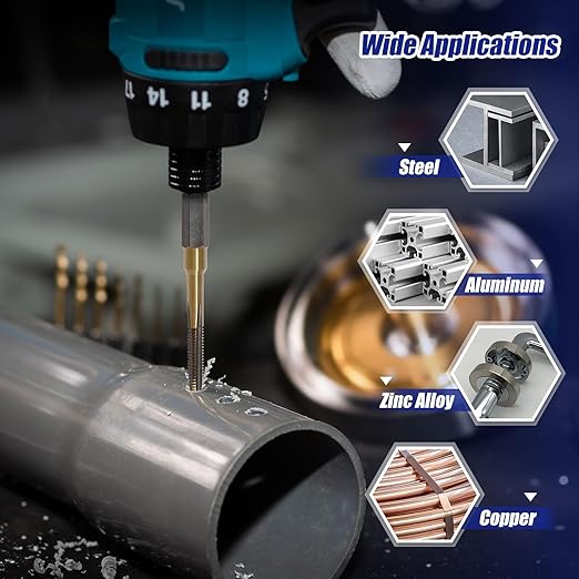 JEFE HEX 8-32 UNC Hex Shank Taps for Metal | MRO & Industrial Use | Quick-Change | Impact Driver (5pcs)