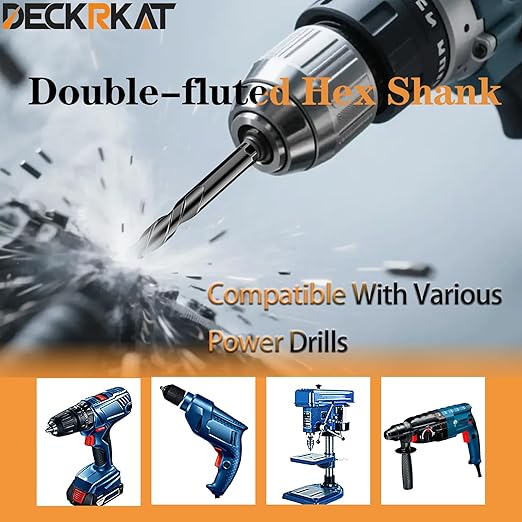 DECKRKAT Upgraded Black 4-Flute Serrated Masonry Drill Bit Set - 10-Piece Set (3/16" to 1/2") for Concrete, Tile, Glass, Brick, Ceramic, Plastic