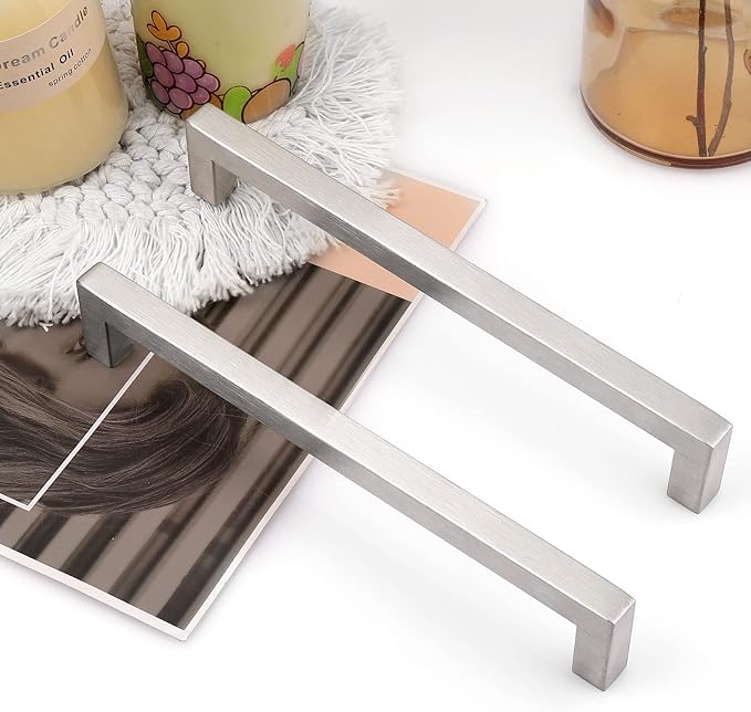 Probrico 20 Pack| Square Kitchen Cabinet Pulls Brushed Nickel Stainless Steel Drawer Dresser Pulls Modern Contempory Cabinet Hardware, 7-3/5 Inch(192mm) Hole Centers