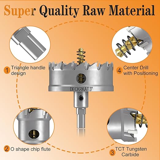 3" TCT Hole Saw for Hard Metal, Heavy Duty 75mm Tungsten Carbide Tipped Hole Cutter with Spring-Loaded Pilot Drill Bit for Stainless Steel, Metal, Iron, and Plastic