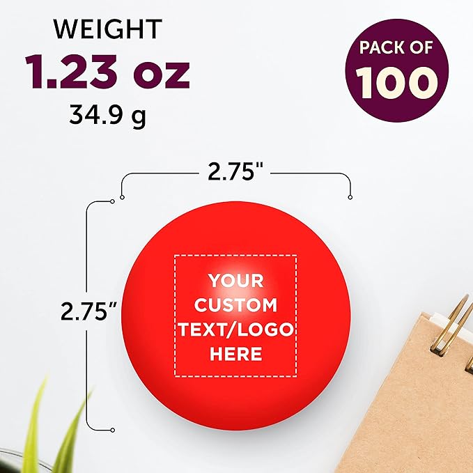 Custom Stress Balls for Adults, 100 Pack, Personalized Text, Logo, Hand Exercise, Perfect for Your Desk, Office, or Home, Red