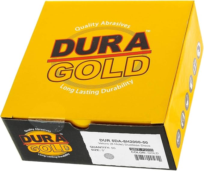Dura-Gold Premium 2000 Grit 5" Green Film Sandpaper Discs, 8 Hole Pattern Dustless, 50 Discs - Hook & Loop Backing for Orbital DA Sander, Detailing Finishing Color Sanding Automotive Paint Woodworking