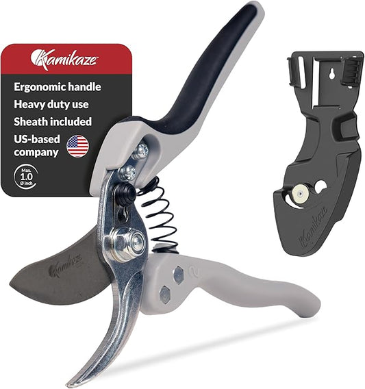 Kamikaze Pruning Shears, Professional Heavy Duty Handheld Clippers with Japanese Steel Titanium Blade, 1" Cutting Capacity, Ergonomic Handle Reduces Fatigue & Boosts Efficiency ??Arthritis-Friendly
