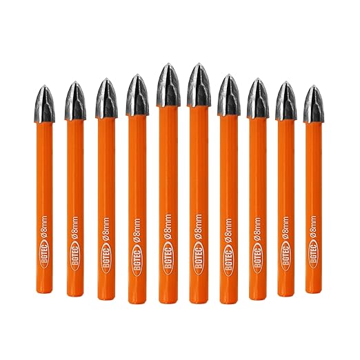 Carbide Tip Drill Bit-BGTEC Wood Drill Bits, 10pcs Round Shank 5/16" Cross Hard Alloy Drill Bits for Wood Plastic Masonry Brick