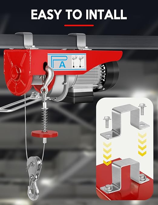 RENGUE 1320LBS Electric Hoist, 110V Winch with Wireless Remote Control, 1150W Electric Lift Single/Double Slings 38ft Lifting Height with Emergency Stop for Garage Ceiling Crane Overhead Factory